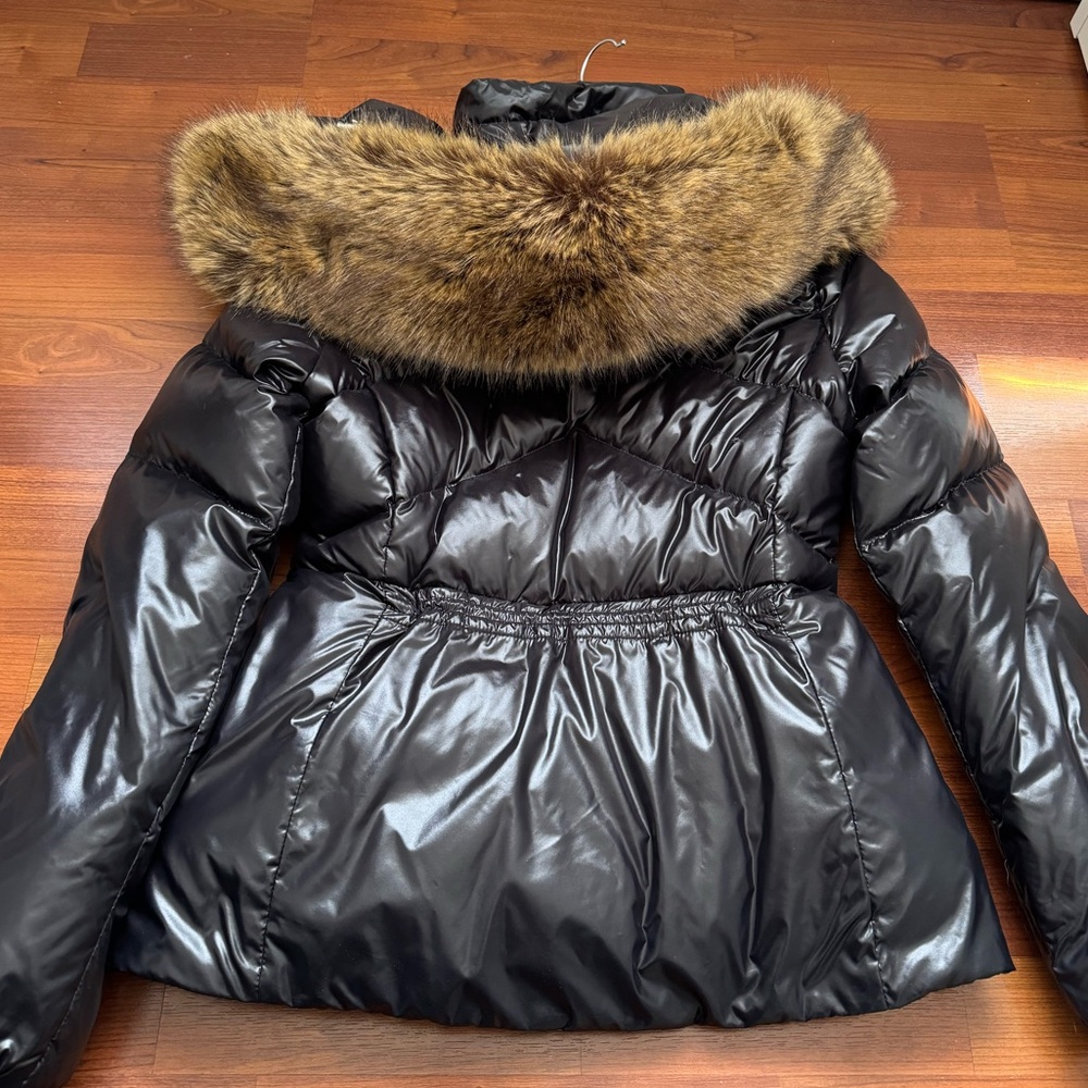 Moncler puffer coat belted jacket with Fur hood